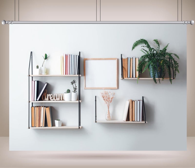 Loccor 7x5ft Fabric Bookshelf Backdrop Interior Shelves with Books and Decor Hanging on The Wall Background Home Office Backdrop for Video Conference Online Meeting Photo Props - Image 2
