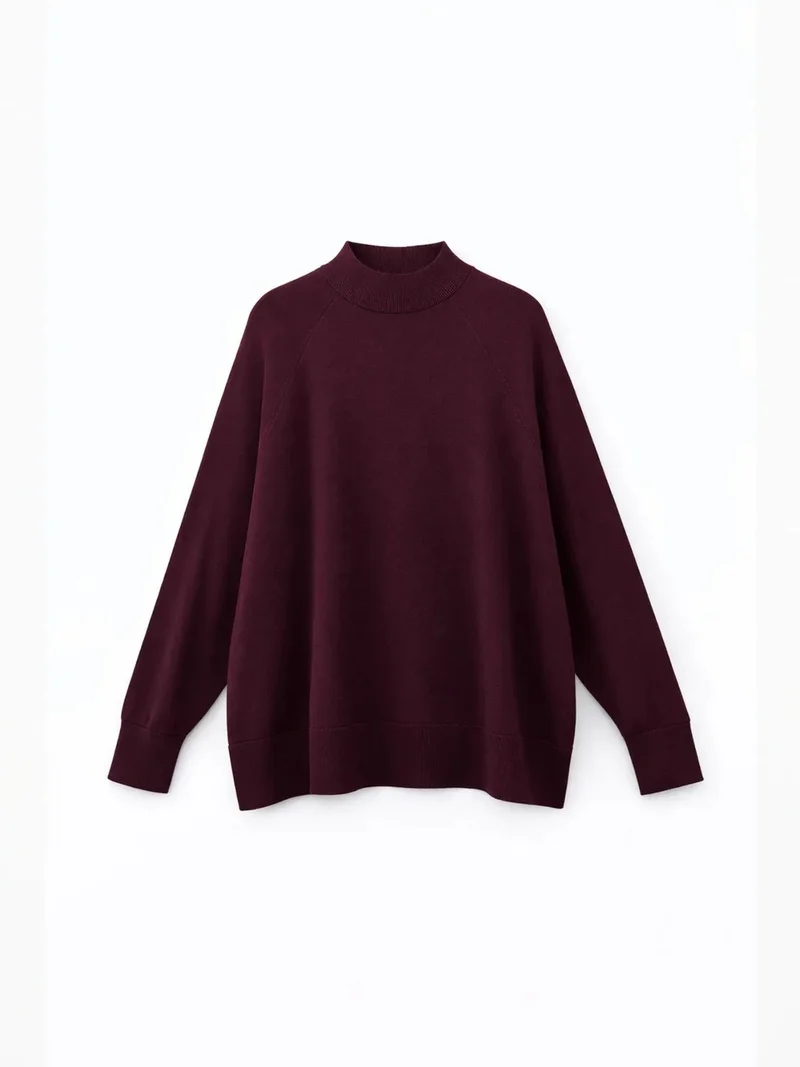 ميكسراي MIXRAY Oversized Ribbed Half Turtleneck Sweater