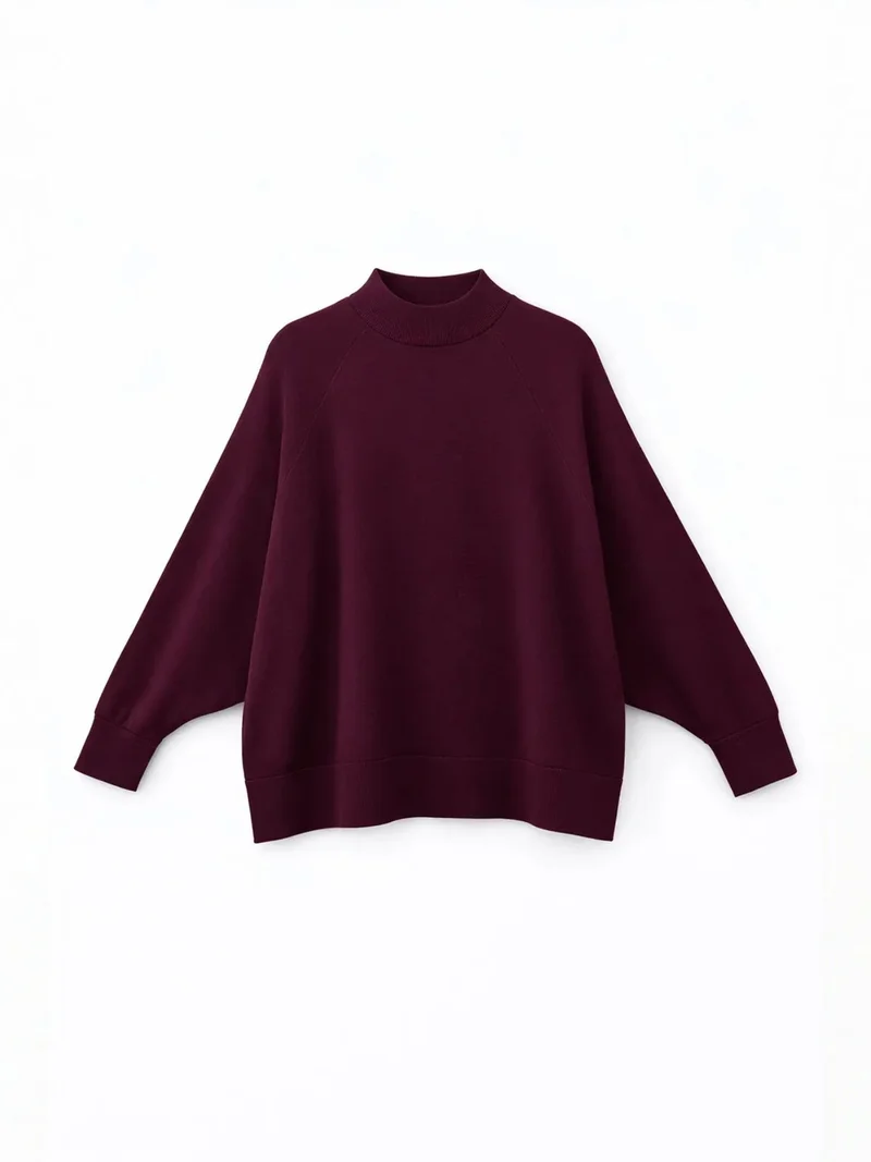 ميكسراي MIXRAY Oversized Ribbed Half Turtleneck Sweater