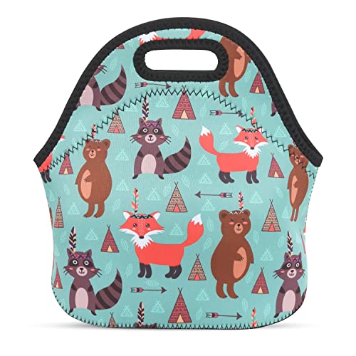Violet Mist Womens Reusable Neoprene Lunch Bag Cute Insulated Lunch Box Fox Bear Animal Thermal lunch bags Waterproof Food Handbags Meal Prep Lunchbags Travel Work Gift for Women Men Adult - Image 1