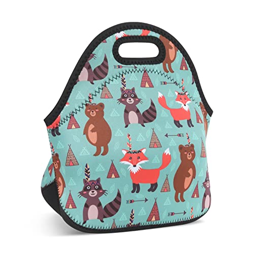 Violet Mist Womens Reusable Neoprene Lunch Bag Cute Insulated Lunch Box Fox Bear Animal Thermal lunch bags Waterproof Food Handbags Meal Prep Lunchbags Travel Work Gift for Women Men Adult - Image 2