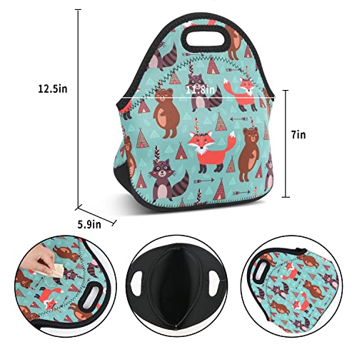 Violet Mist Womens Reusable Neoprene Lunch Bag Cute Insulated Lunch Box Fox Bear Animal Thermal lunch bags Waterproof Food Handbags Meal Prep Lunchbags Travel Work Gift for Women Men Adult - Image 4