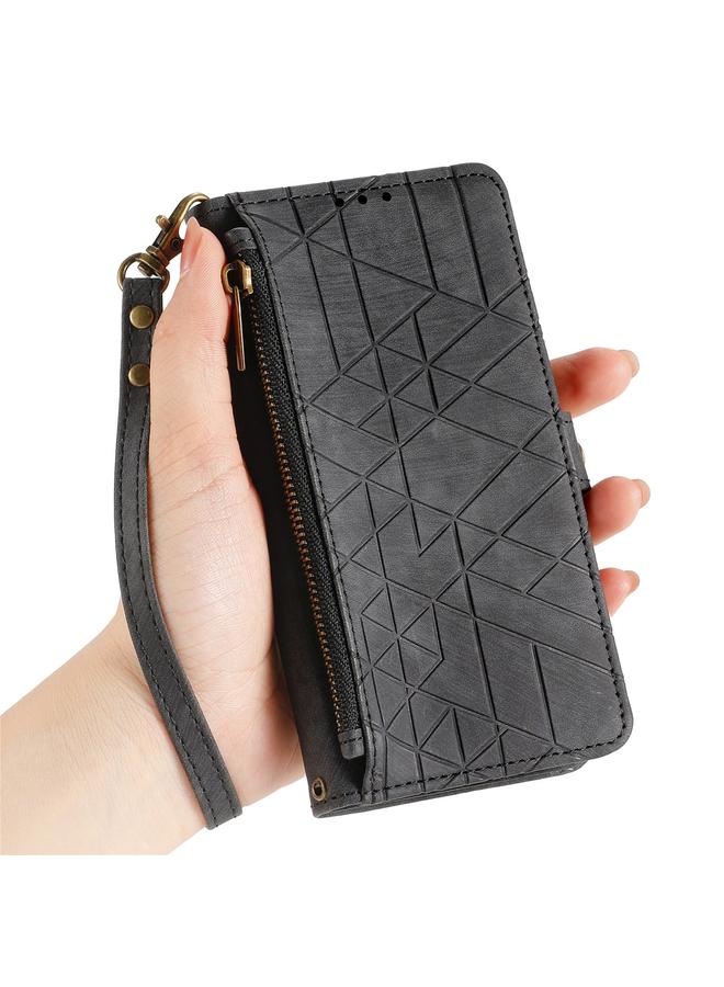 S-TOP Case For Samsung Galaxy A13 5G Geometric Zipper Wallet Side Buckle Leather Phone Case - Image 4