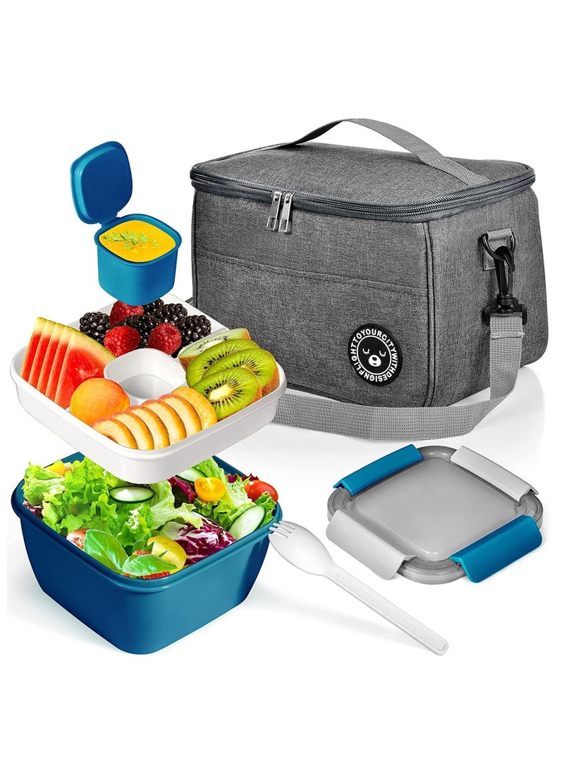 Arabest - Insulated Lunch Box Bag, Waterproof Lunch Bags for Women, Man, Office, Work, School, Beach, Picnic, Fishing, Hiking, Travel, Thermal Leak-Proof Cool Bag Tote Bag with Shoulder Strap Oxford Blue 24 x 21x 13 cm grey - Image 1