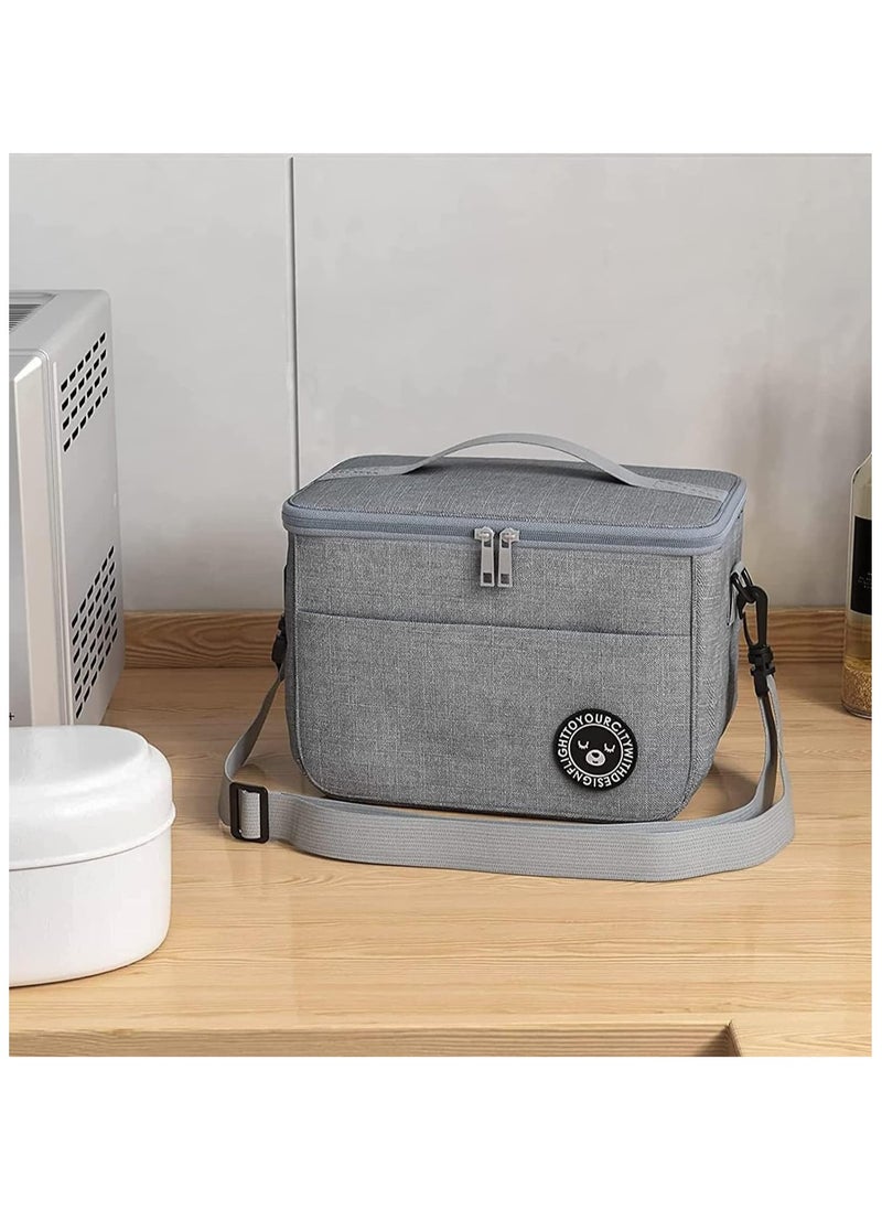 Arabest - Insulated Lunch Box Bag, Waterproof Lunch Bags for Women, Man, Office, Work, School, Beach, Picnic, Fishing, Hiking, Travel, Thermal Leak-Proof Cool Bag Tote Bag with Shoulder Strap Oxford Blue 24 x 21x 13 cm grey - Image 1