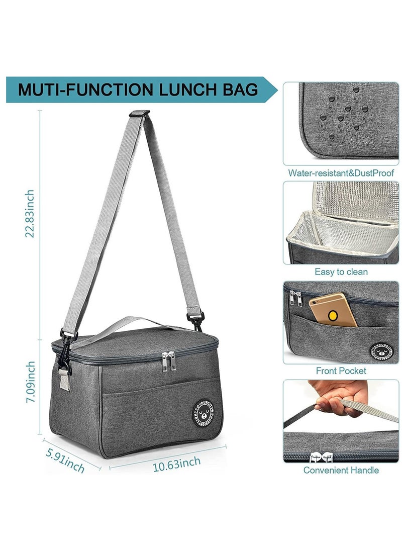 Arabest - Insulated Lunch Box Bag, Waterproof Lunch Bags for Women, Man, Office, Work, School, Beach, Picnic, Fishing, Hiking, Travel, Thermal Leak-Proof Cool Bag Tote Bag with Shoulder Strap Oxford Blue 24 x 21x 13 cm grey - Image 1