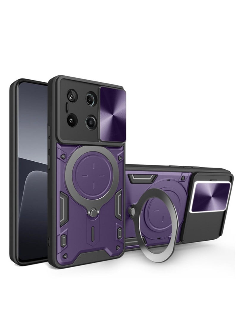 OnePlus 10T 5G Purple Mobile Phone Case Cover, Slide Camera Lens Cover, 360°Rotating Kickstand Ring, Bumper Shockproof Phone Case，Compatible with Car Magnetic Mount