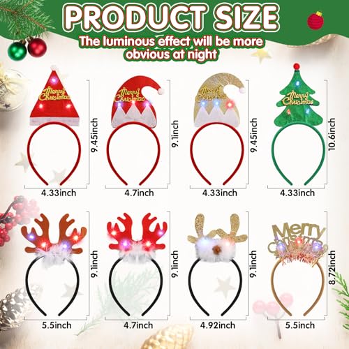 HI-BOOM Hiboom 40 Pcs Light Up Christmas Headband Necklace Christmas Glasses Frame Fluorescent Wristbands Glowing in Dark Xmas Party Favor Set Glow Accessories for Holiday Party Favors Supplies - Image 5