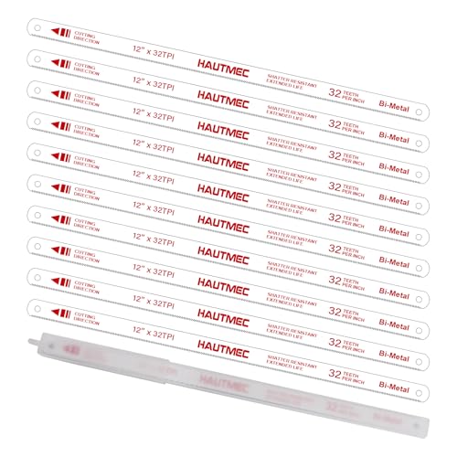 HAUTMEC 12" Hacksaw Blades 32 TPI – 10 Pack Bi-Metal Replacement Blades with High-Speed Steel Teeth and Spring Steel Body, Professional Grade, Fits Most Hacksaw Frames - Image 1