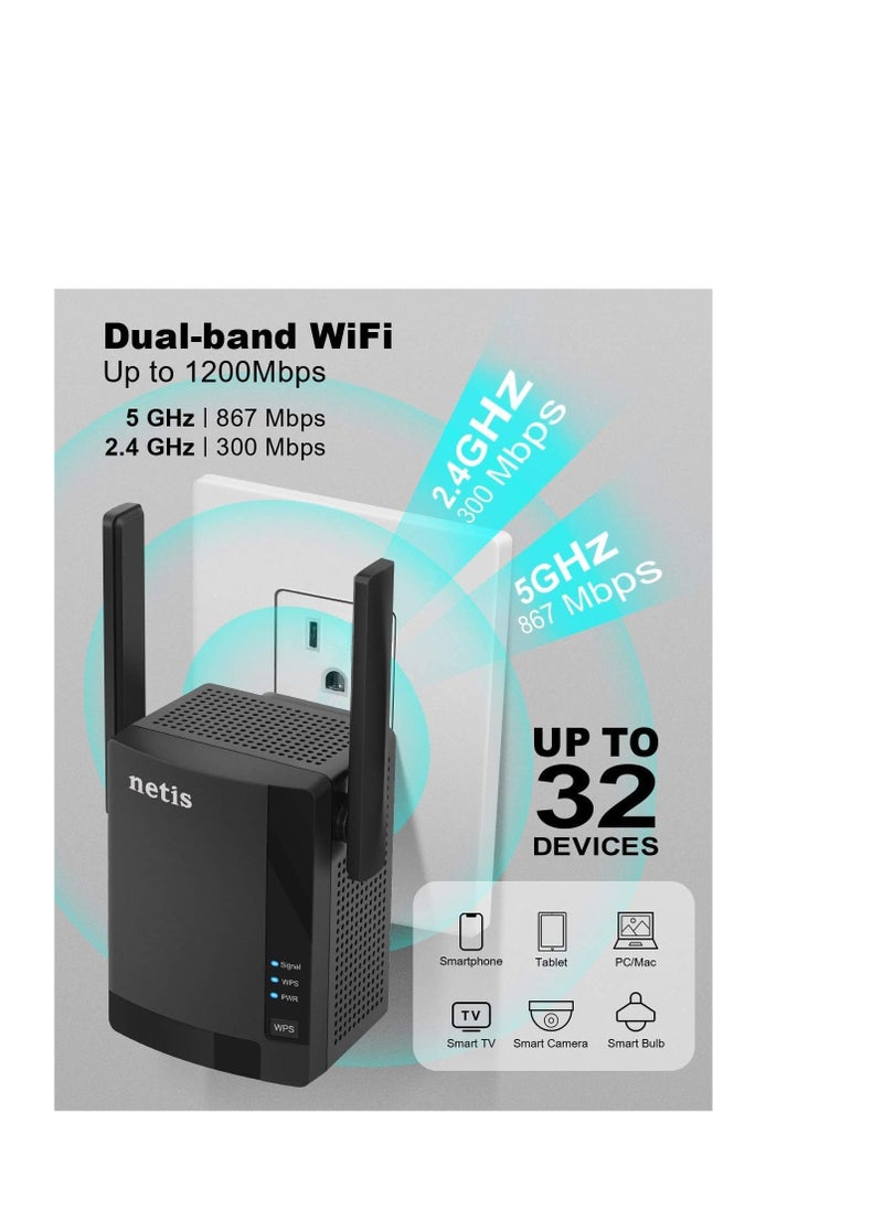 Netis Netis E3 AC1200 Wireless Dual Band Range WiFi Extender with WPS One Button Setup, 2 High Gain Antennas and Wired Expansion Port  - Image 3