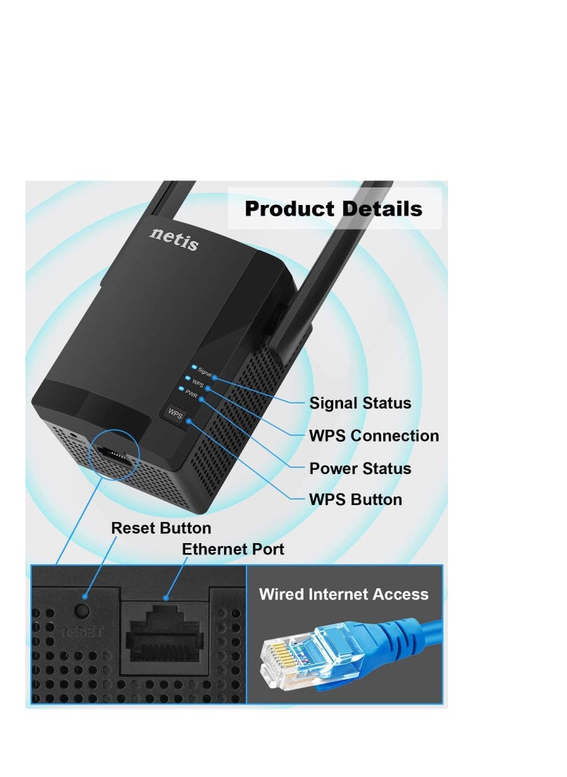 Netis Netis E3 AC1200 Wireless Dual Band Range WiFi Extender with WPS One Button Setup, 2 High Gain Antennas and Wired Expansion Port  - Image 4