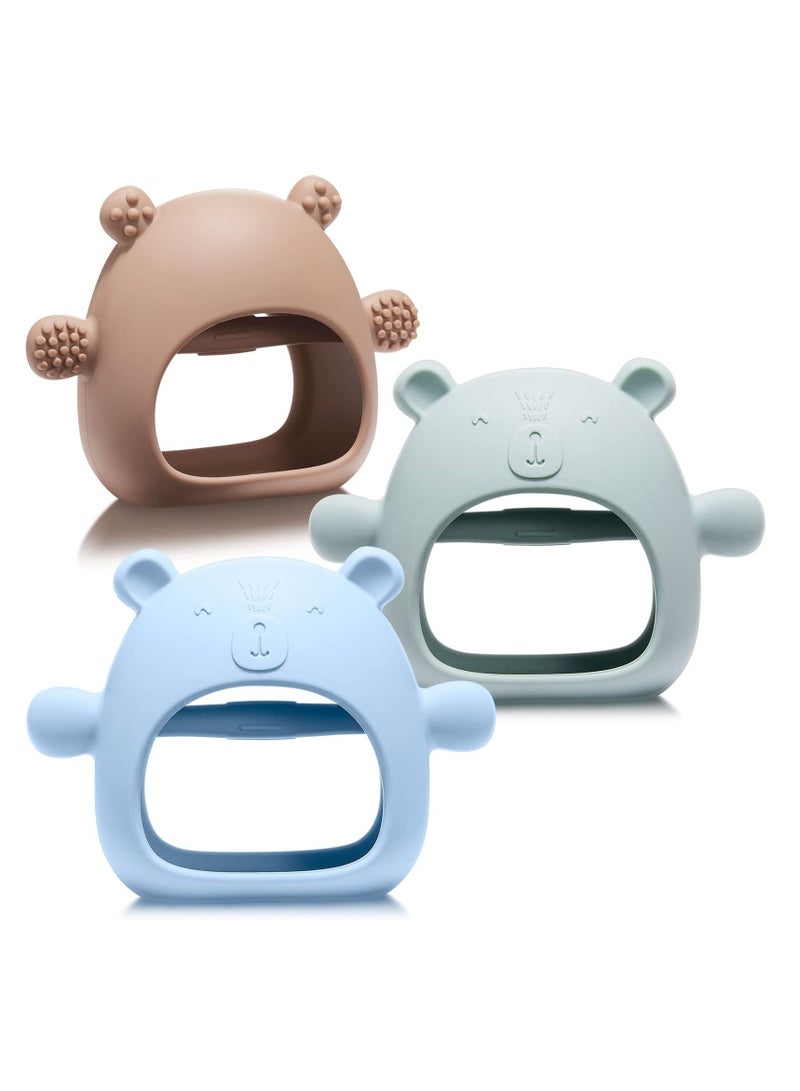 3 Packs Bear Baby Teething Toy, Silicone Teething Toys For Babies 0-6 Months 6-12 Months, Anti Dropping Wrist Hand Teethers, Baby Chew Toys For Sucking Needs  - Image 1