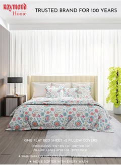 Raymond Raymond Home King Flat Sheet Bedsheet 200 Thread Count Luxirious 100% Long Staple Cotton Bedding Printed Sateen Percale Bed Linen with 2 Pillow Case - Levender (274 * 274 CM)  - Image 3