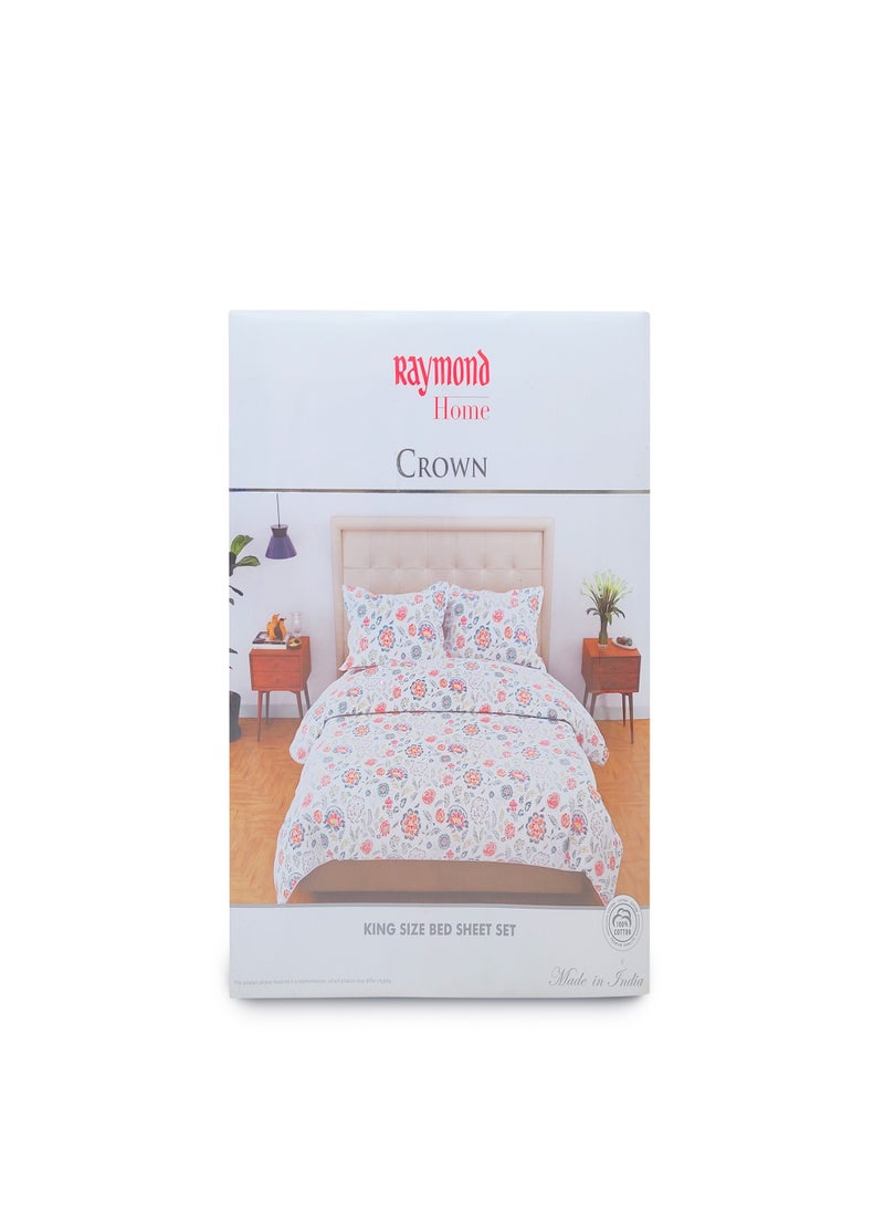 Raymond - Raymond Home King Flat Sheet Bedsheet 200 Thread Count Luxirious 100% Long Staple Cotton Bedding Printed Sateen Percale Bed Linen with 2 Pillow Case - Levender (274 * 274 CM) - Image 1