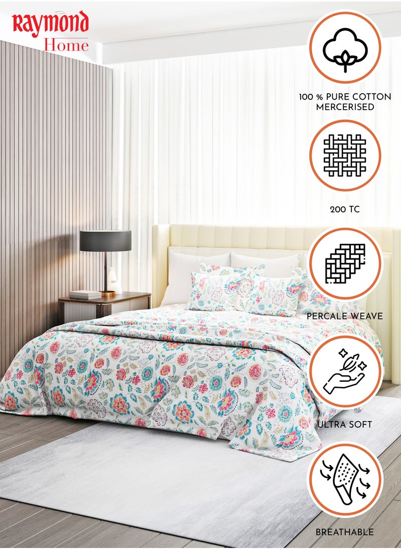 Raymond - Raymond Home King Flat Sheet Bedsheet 200 Thread Count Luxirious 100% Long Staple Cotton Bedding Printed Sateen Percale Bed Linen with 2 Pillow Case - Levender (274 * 274 CM) - Image 1