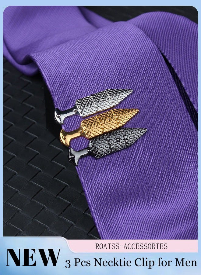 roaiss 3 Pcs Men's Tie Clips, Stylish and Unique Tie Clips, Simple Shirt Clips, Suitable for Men Daily Wear, Fashion Accessories - Image 1