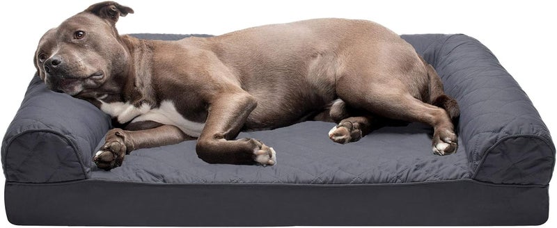 Furhaven Orthopedic Dog Bed for Large/Medium Dogs w/Removable Bolsters & Washable Cover, For Dogs Up to 55 lbs - Quilted Sofa - Iron Gray, Large - Image 1