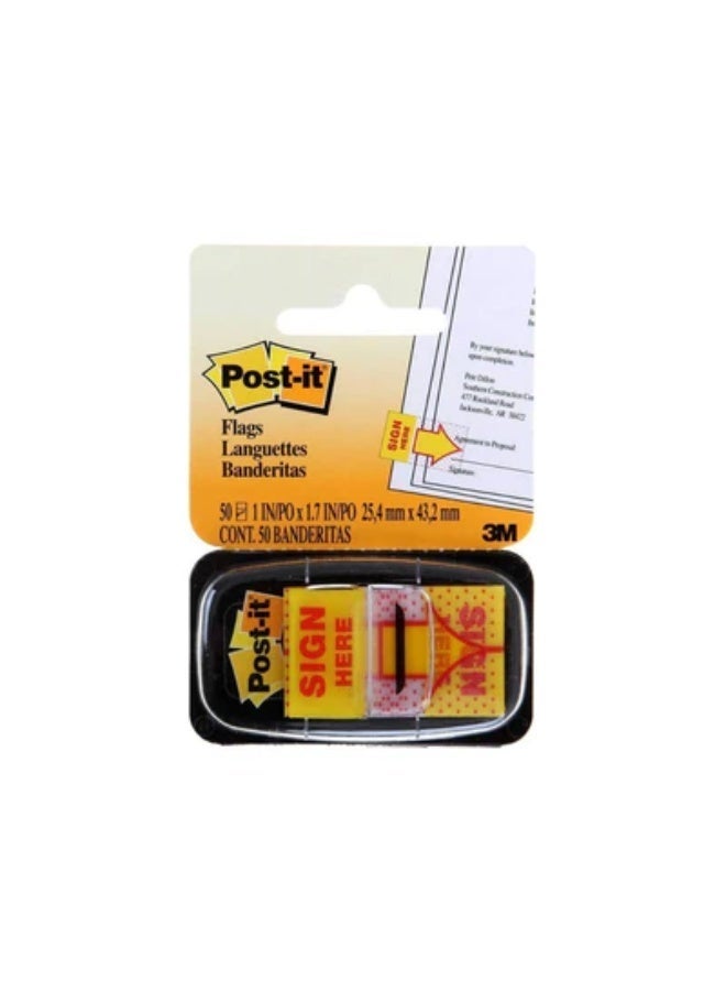 ثري ام أعلام 3M Post-it 680-9، توقيع هنا، 25.4 × 43.2 مم، 50/موزع، أصفر - Image 1