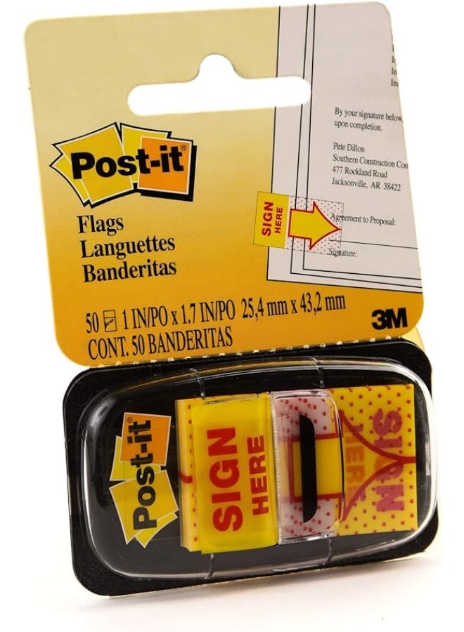 ثري ام أعلام 3M Post-it 680-9، توقيع هنا، 25.4 × 43.2 مم، 50/موزع، أصفر - Image 2