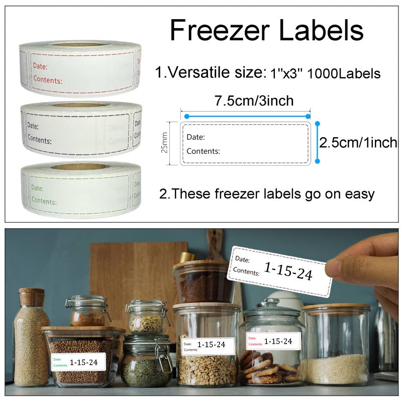 Chardime 1000pcs Freezer Labels,1x3 inch for Food containers,Food Labels Quick and Easy to Remove- Easy to Write on(Black) - Image 2