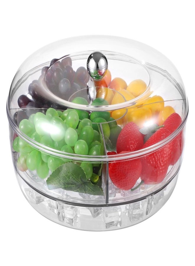 Homaisson Rotating Ice Chilled Serving Tray, Clear Fruit Veggie Tray with Lid, 5 Compartments Chilled Party Platter, Divided Salad Bowl with Ice Tray for Appetizer, Snacks, Sushi - Image 1