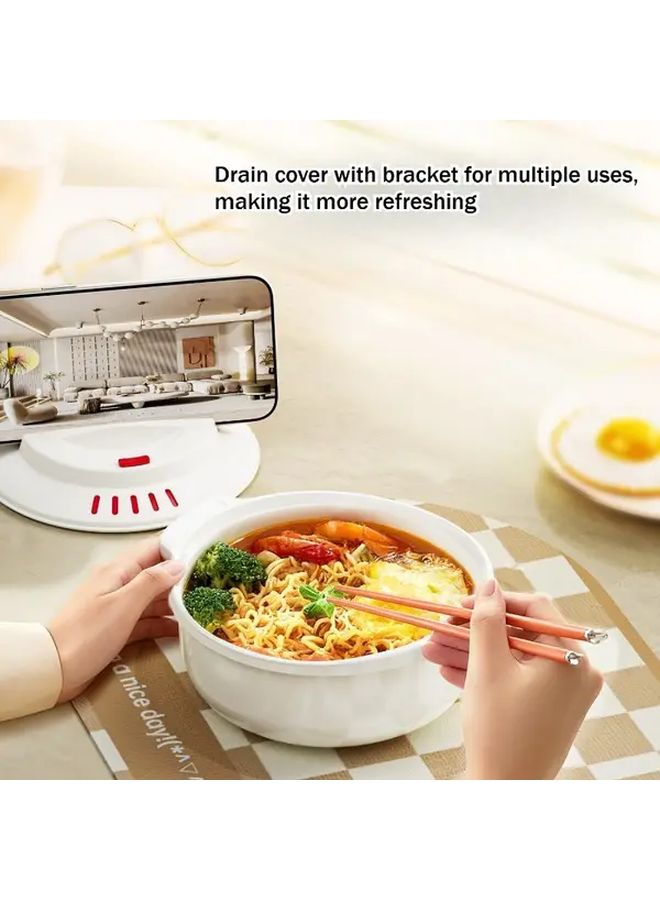 White 1500ml Dual Use Bowl For Instant Noodles And Fruit Salad With Lid Anti Slip - Image 1