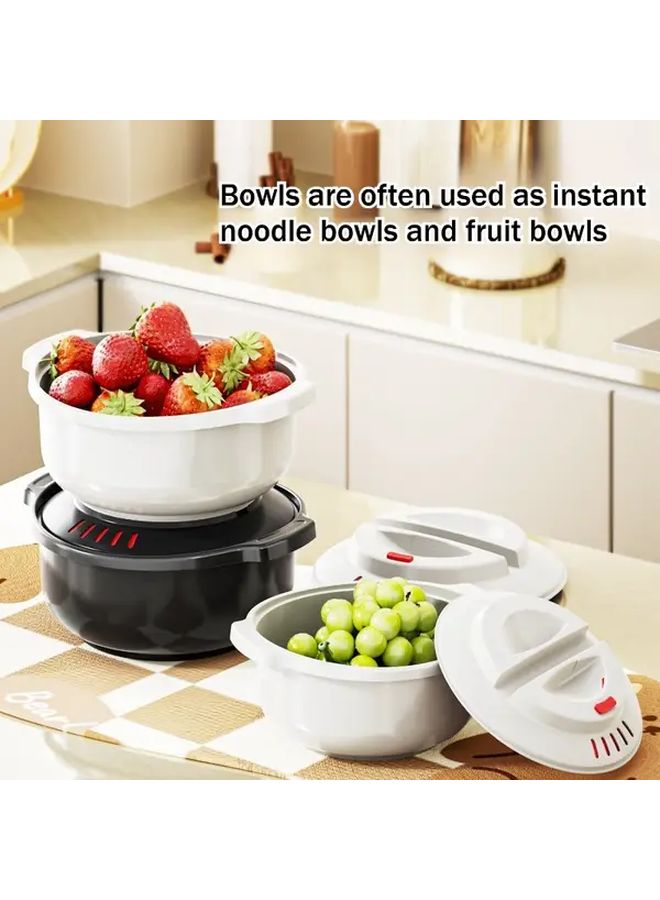 White 1500ml Dual Use Bowl For Instant Noodles And Fruit Salad With Lid Anti Slip - Image 3