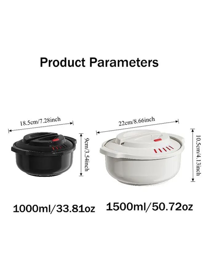 White 1500ml Dual Use Bowl For Instant Noodles And Fruit Salad With Lid Anti Slip - Image 4