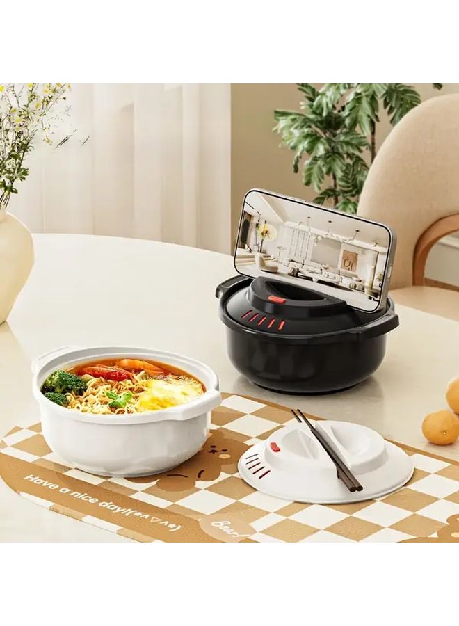 White 1500ml Dual Use Bowl For Instant Noodles And Fruit Salad With Lid Anti Slip - Image 2