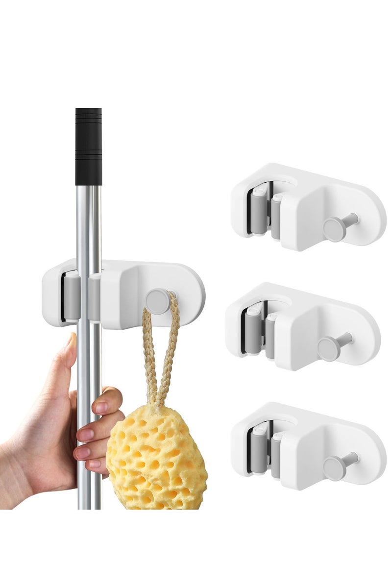 HOMESTAR 3Pcs Mop Broom Holder,Self Adhesive Mop Holder Organizer With Hooks Wall Mounted Broom Holder For Mop and Broom,Tool Tidy Storage Fit Bathroom,Office,Kitchen,Garage, Garden White - Image 1