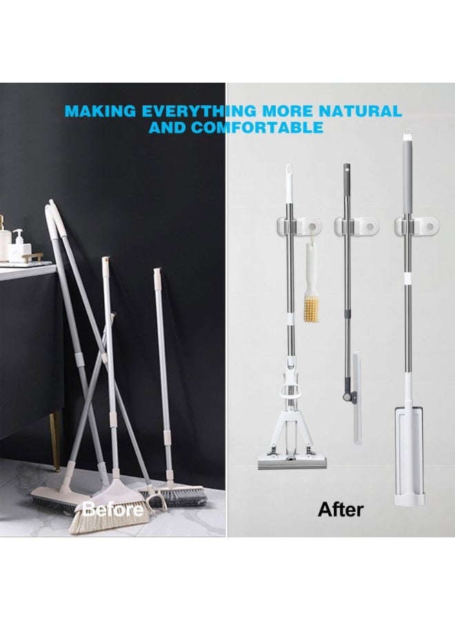 HOMESTAR 3Pcs Mop Broom Holder,Self Adhesive Mop Holder Organizer With Hooks Wall Mounted Broom Holder For Mop and Broom,Tool Tidy Storage Fit Bathroom,Office,Kitchen,Garage, Garden White - Image 5