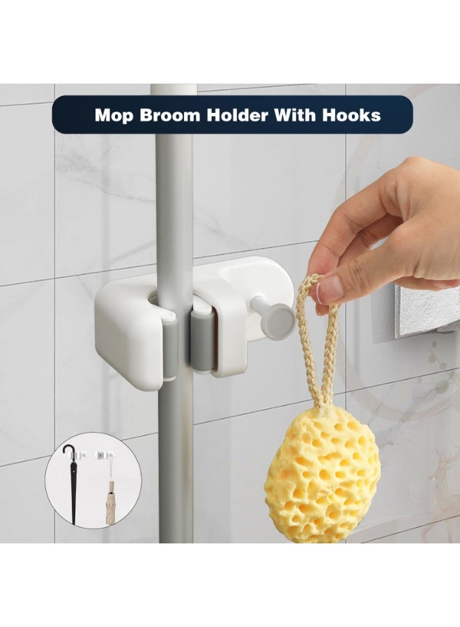 HOMESTAR 3Pcs Mop Broom Holder,Self Adhesive Mop Holder Organizer With Hooks Wall Mounted Broom Holder For Mop and Broom,Tool Tidy Storage Fit Bathroom,Office,Kitchen,Garage, Garden White - Image 3