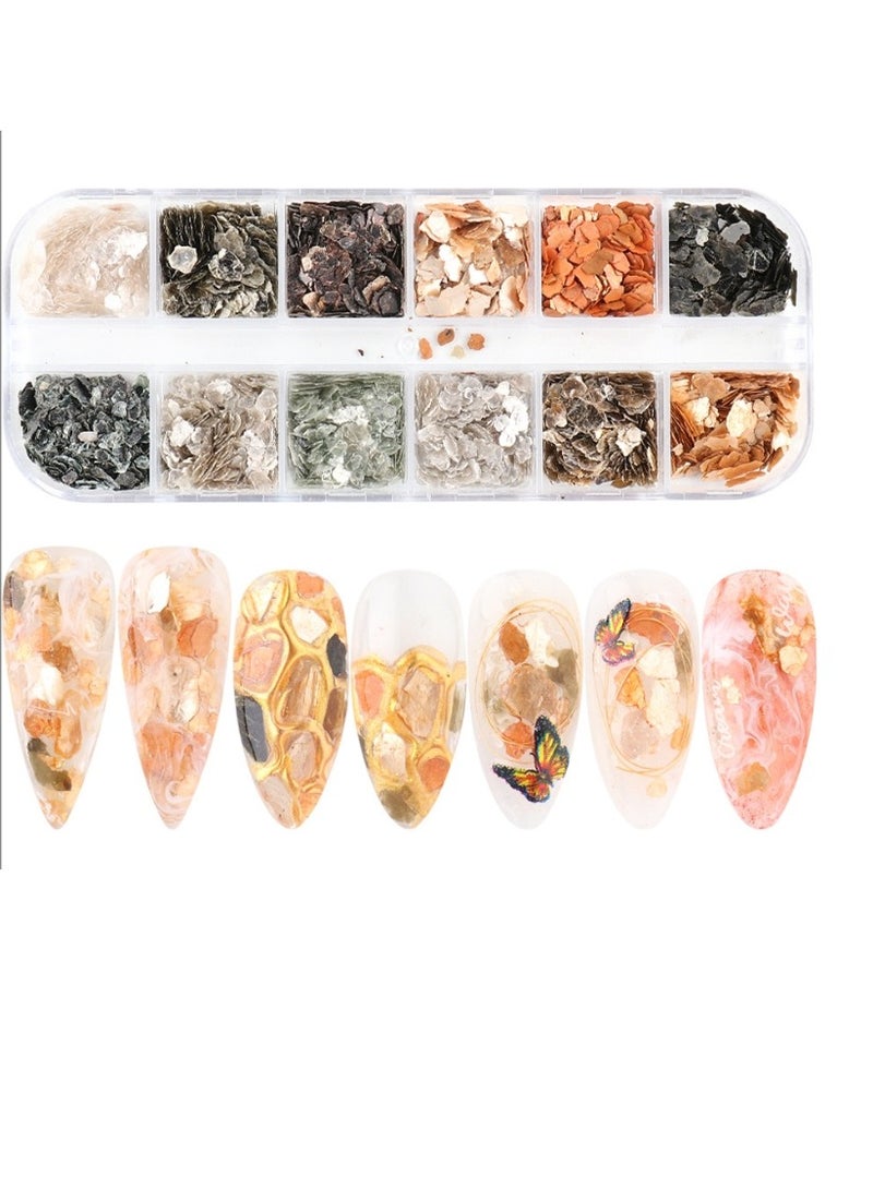 Mica Marble Nail Art Flakes, Holographic Japanese Style 3D Nail Glitter Sequins Design, 3D Mica Marble Nail Slices Acrylic Nails Supplies for Women Manicure Charms Decorations, DIY Resin Nail Art Tips - Image 1