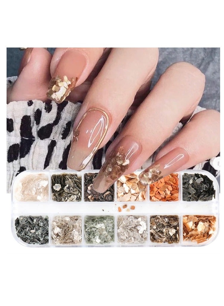 Mica Marble Nail Art Flakes, Holographic Japanese Style 3D Nail Glitter Sequins Design, 3D Mica Marble Nail Slices Acrylic Nails Supplies for Women Manicure Charms Decorations, DIY Resin Nail Art Tips - Image 3