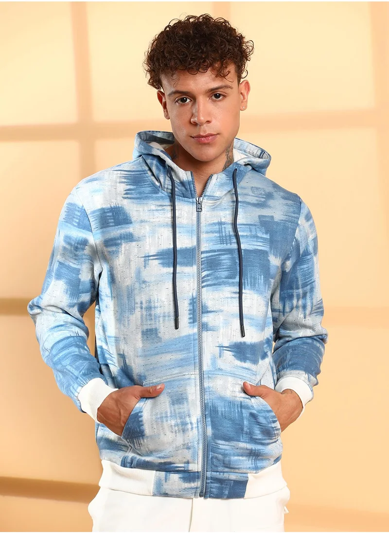 كامبوس سوترا Men's Prussian Blue & Light Grey Abstract Strokes Hoodie