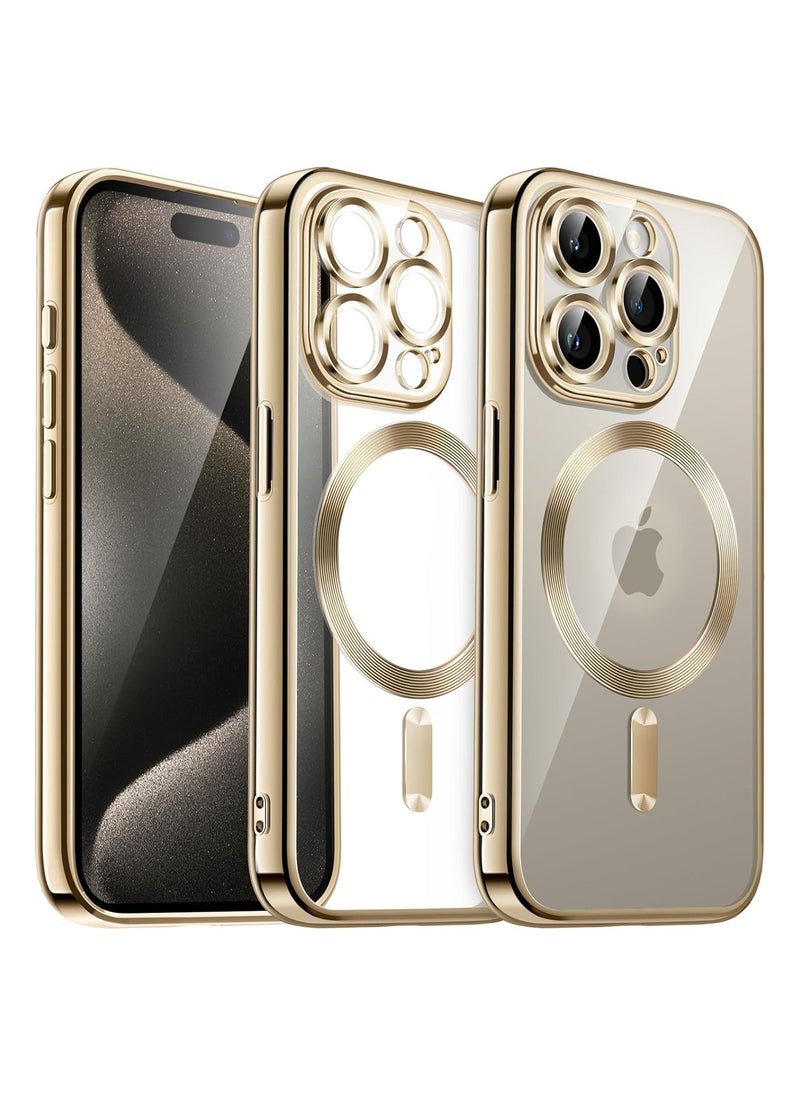 Raxoom Electroplated Case for iPhone 15 Pro Max 6.7-Inch, Camera Lens Full Protection, Compatible with MagSafe Wireless Charging, Shockproof Soft TPU Phone Cover (Gold) - Image 1
