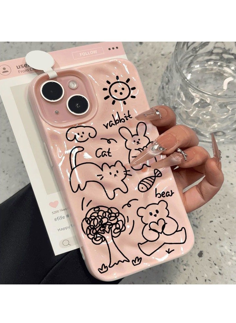 NIBEMINENT Line Animals Protective TPU Case Cover For IPhone 16 Pro, Pink