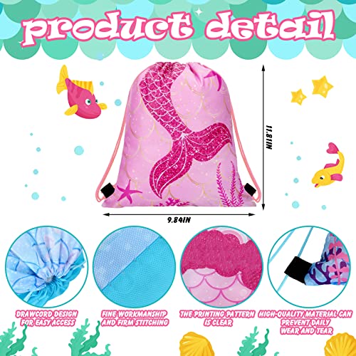 Shappy 24 Pack Drawstring Party Favors Bags Cartoon Animal Candy Goodie for Boys Birthday Kids Gift Return Girls Supplies(Mermaid) - Image 4