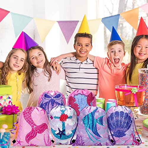 Shappy 24 Pack Drawstring Party Favors Bags Cartoon Animal Candy Goodie for Boys Birthday Kids Gift Return Girls Supplies(Mermaid) - Image 2