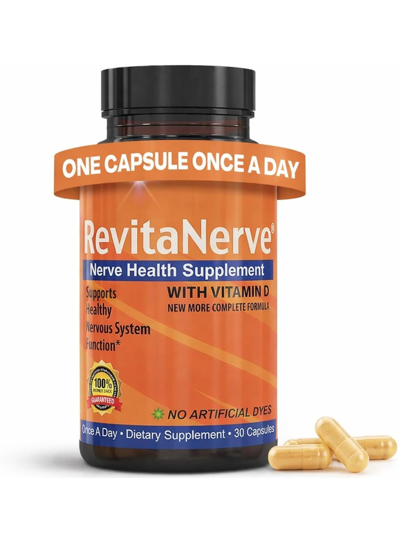 RevitaNerve Nerve Health Support Supplement with Alpha Lipoic Acid, B Vitamins, D3 & Magnesium, 30 Capsules - Image 1