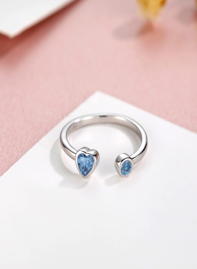Qings December Birthstone Rings Adjustable Women, 925 Sterling Silver Heart Tanzanite Birthstones Stackable Finger Open Rings Wedding Engagement Eternity Band CZ Jewelry Birthday Gift - Image 3