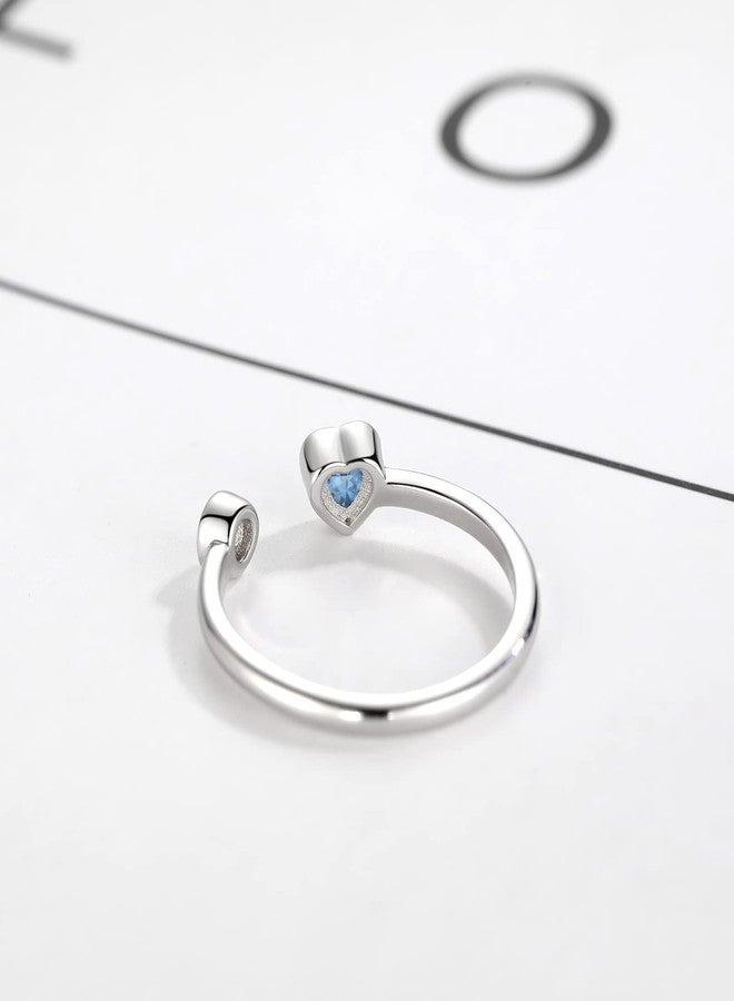Qings December Birthstone Rings Adjustable Women, 925 Sterling Silver Heart Tanzanite Birthstones Stackable Finger Open Rings Wedding Engagement Eternity Band CZ Jewelry Birthday Gift - Image 5