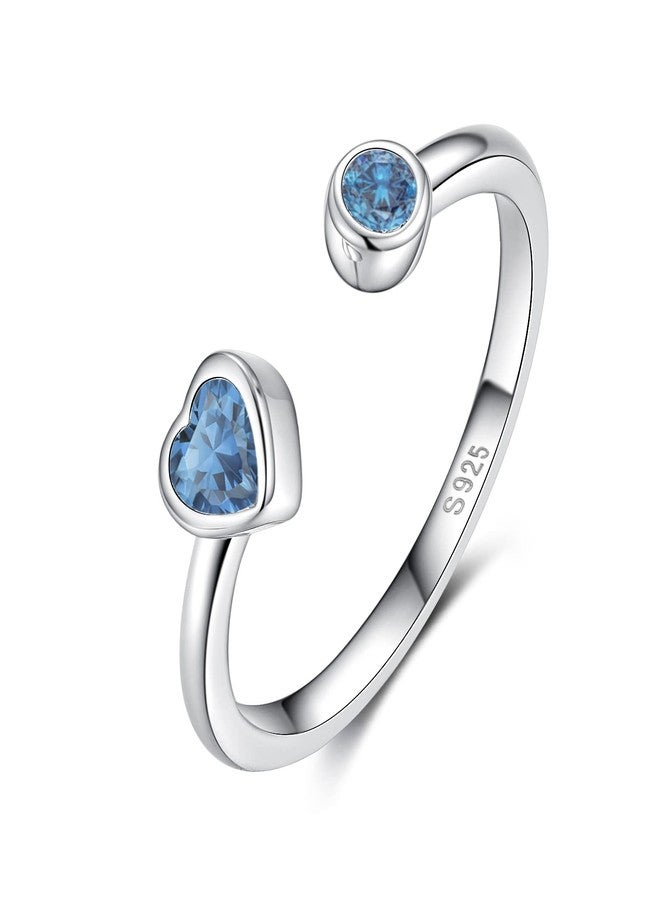 Qings December Birthstone Rings Adjustable Women, 925 Sterling Silver Heart Tanzanite Birthstones Stackable Finger Open Rings Wedding Engagement Eternity Band CZ Jewelry Birthday Gift - Image 1