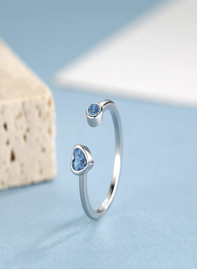 Qings December Birthstone Rings Adjustable Women, 925 Sterling Silver Heart Tanzanite Birthstones Stackable Finger Open Rings Wedding Engagement Eternity Band CZ Jewelry Birthday Gift - Image 4