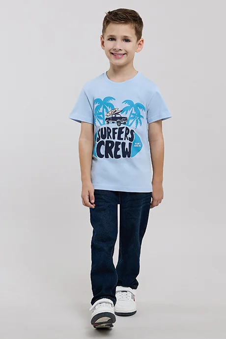 R&B Printed T-Shirt with Crew Neck and Short Sleeves
