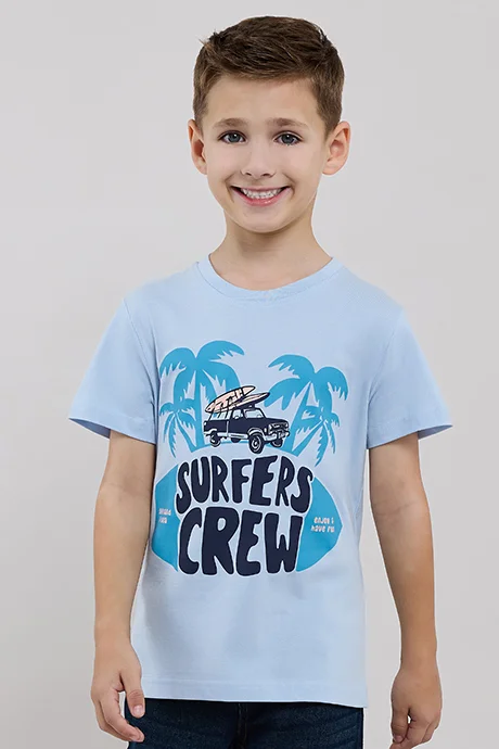 R&B Printed T-Shirt with Crew Neck and Short Sleeves