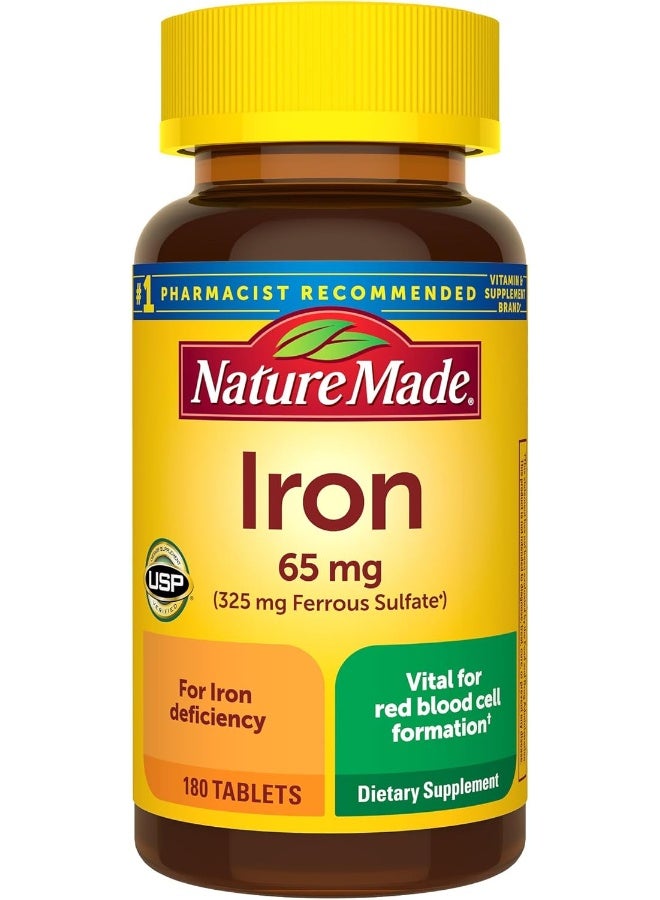 Nature Made Iron 65 mg (325 mg Ferrous Sulfate) Tablets, Dietary Supplement for Red Blood Cell Support, 180 Tablets, 180 Day Supply - Image 1