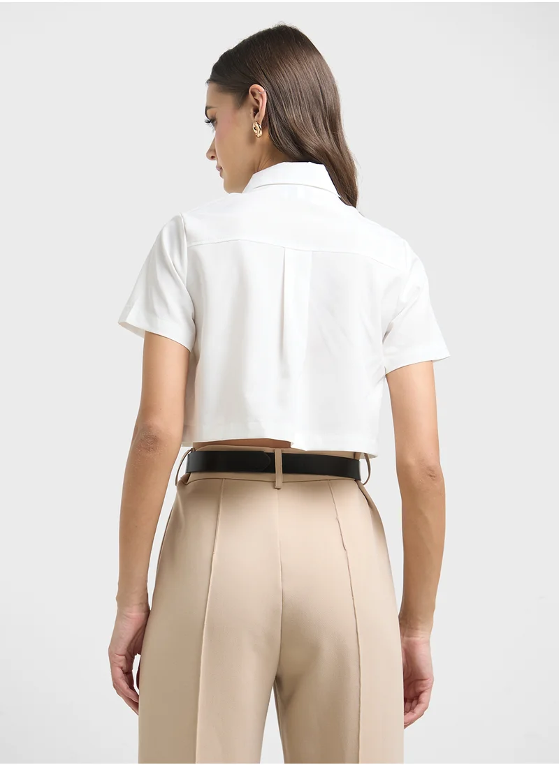 ايلا Button Down Crop Shirt With Box Pleats