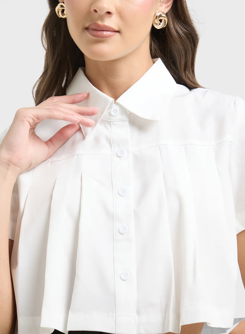 ELLA Button Down Crop Shirt With Box Pleats