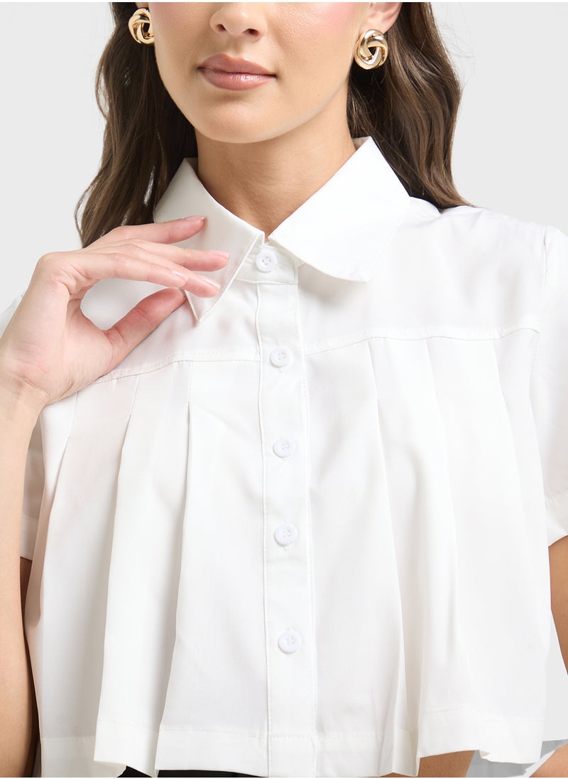 ELLA Button Down Crop Shirt With Box Pleats  - Image 3